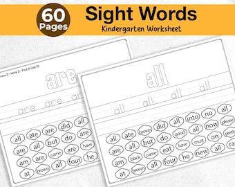Sight Words Worksheets for Kindergarten 60 Pages | Printable Sight Word Activities | Dolch Sight Word Practice | Instant PDF Download