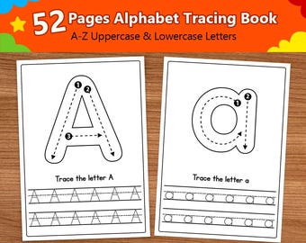 52 Alphabet Tracing Worksheets Uppercase Lowercase Printable Preschool-Kindergarten Handwriting Instruction Pages Letter Tracing Worksheets