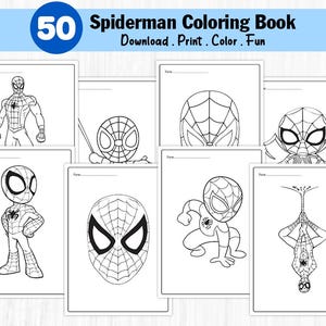 Spiderman Coloring Pages for Kids | 50 Printable Pages for Children&#39;s Superhero Activities | Instant Download PDF Coloring Book for Toddlers