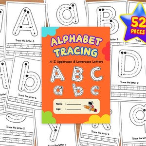uppercase lowercase alphabet tracing trace capital letter small letter letters tracing pages kids activity pages homeschooling preschool tracing letters practice book with instruction 26 capital letters for handwriting practice in 1 page, 26 small letters for handwriting practice in 1  page, along with 4 different uppercase and lowercase letters tracing & handwriting practice pages, respectively A,B & a, b