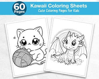 60 Kawaii Coloring Pages | Cute Printable PDF for Kids & Adults | Adorable Digital Download | Fun Relaxing Activity | 8.5x11” Size