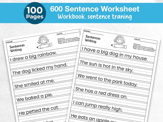 100 Printable Write the Sentence Worksheets | 600 Sentences Writing Worksheets, 1st-3rd Grade ELA Practice, Homeschool PDF, Morning Work