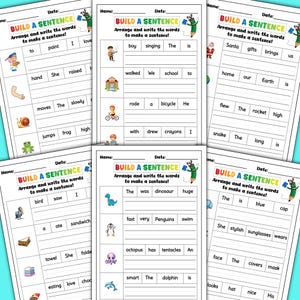 160 Sentence Making Worksheets, Printable Build the Sentences Writing Practice Activity, Kindergarten English 1st 2nd Grade ELA Worksheet image 2