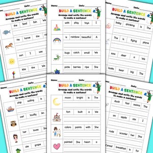 160 Sentence Making Worksheets, Printable Build the Sentences Writing Practice Activity, Kindergarten English 1st 2nd Grade ELA Worksheet image 3