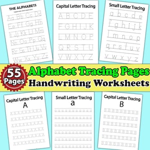 55 Folhas de Atividades para Rastreamento de Letras Maiúsculas e Minúsculas | Páginas de Caligrafia para Pré-escola e Jardim de Infância para Imprimir Folhas de Atividades para Rastreamento de Letras, Páginas A4