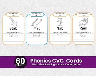 Learn to Read CVC Words, Phonics Cards Printable, Kindergarten Reading ...