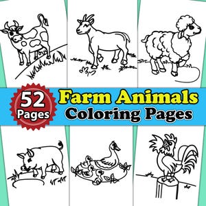 52 Farm Animals Coloring Pages | Animal Coloring Pages For Kids, Cute Farm Animals | Printable Kids Coloring | Digital Coloring Sheets