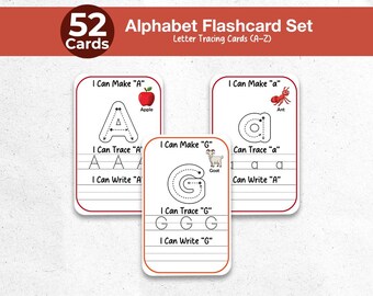 Alphabet Tracing Cards for Kids – Letter Tracing Worksheets, ABC Flashcards, Printable Preschool Curriculum Learning Resources for Toddlers