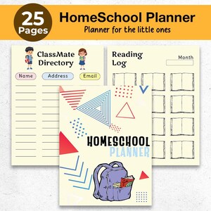 Homeschool Planner Printable | Weekly & Monthly Lesson Plan | Attendance Tracker | Reading Log | Monthly Review Notes | Instant Download