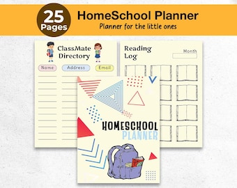 Homeschool Planner Printable | Weekly & Monthly Lesson Plan | Attendance Tracker | Reading Log | Monthly Review Notes | Instant Download