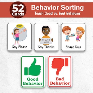 52 Behavior Sort Cards - Preschool & Kindergarten Printables for Kids, Good and Bad Choices, Positive and Negative Behavior, Classroom Rules