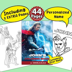 Personalized Thor Coloring Pages | 44 Kids Coloring Pages | Superhero Coloring Pages | Super Hero Coloring Book | PDF with Personalized Name