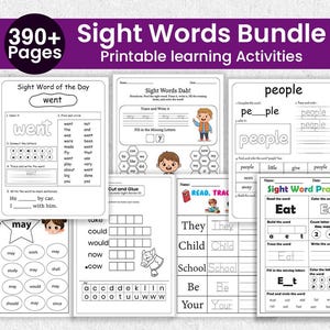 390+ Sight Words Bundle Worksheets | Reading & Spelling Practice, Word Building, Dab and Trace | Preschool Kindergarten PDF