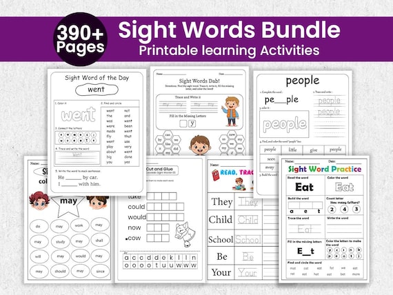 390+ Sight Words Bundle Worksheets | Reading & Spelling Practice, Word Building, Dab and Trace | Preschool Kindergarten PDF