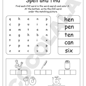 CVC Word Worksheets Printable for kindergarten and first grade includes over 30 pages of short vowel activities. Children will trace, match, spell, and write simple CVC words using fun illustrations and phonics-based exercises. Perfect for early reading, phonemic awareness, and spelling practice in homeschool or classroom settings. Includes all vowel sounds (a, e, i, o, u) in one downloadable high-resolution PDF file for A4 or US Letter print size.