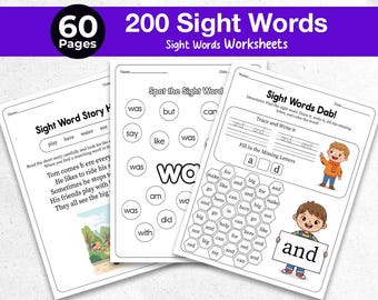 200 Sight Words - Fry First Two Hundred Sight Words Learn to Read Toddler Spelling 60 Printable Worksheets Kindergarten Phonics Book Grade 1