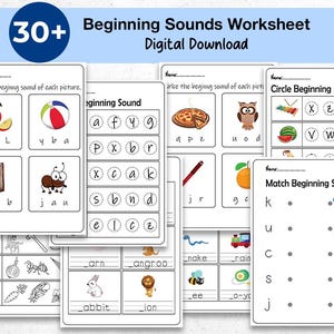 Beginning Sounds Worksheets | Circle, Match and Write the Starting Letter | Phonics Practice for Preschool & Kindergarten | Letter Sounds