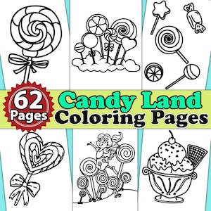 62 Coloring Pages for Kids - Candyland Digital Instant Download PDF Book - Printable Children&#39;s Creative Activities - Kids Birthday Gift