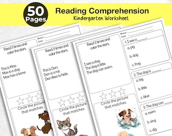Reading Comprehension Worksheets 50 Pages | Kindergarten & First Grade Printable | Literacy Activities | Homeschool | Teacher Resource