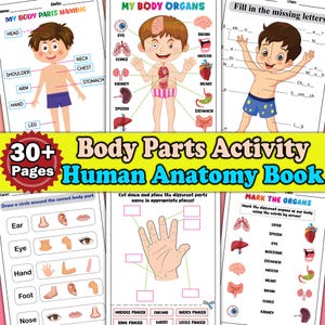 Folhas de atividades de partes do corpo para crianças Mais de 30 livros de prática de correspondência de anatomia humana Livro de aprendizagem de partes do corpo para crianças em casa Páginas de flashcards