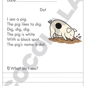 Printable reading comprehension worksheets for Kindergarten and First Grade. Includes 30+ short reading passages with follow-up questions to help children build reading fluency, vocabulary, and understanding. Perfect for homeschool, classroom use, or language arts enrichment. Delivered as an easy-to-print black and white PDF, sized for standard US Letter paper.