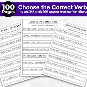 Folhas de exercícios para escolher o verbo correto | Gramática para o 1º e 2º ano: Concordância sujeito-verbo | Atividade em PDF para imprimir com 101 verbos de ação