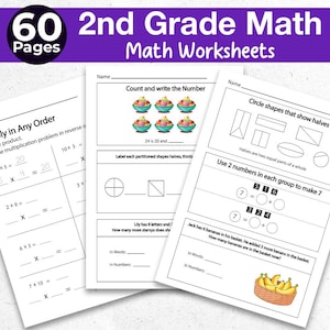 Math 2nd Grade Worksheets 60 Page | Summer Workbook for Kids | Summer Math Worksheet 2nd Grade Learning Pack Math | Printable Digital Book