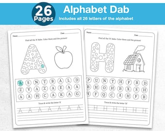 Alphabet Dab Worksheets Printable | A-Z Uppercase Lowercase Dot Marker Activity | Preschool Kindergarten Letter Recognition PDF