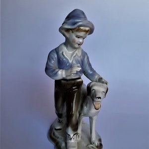 boy with a dog 20 cm Romanian porcelain CROWN REGENT