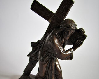 Metal Figure of Jesus Christ Carrying the Cross
