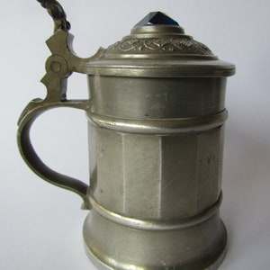 Vintage German pewter 0.25 l, beer mug with lid, h 13,5cm