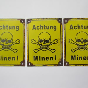 Germania - Insegna in metallo smaltato ACHTUNG MINEN ! - Copia 20*15 cm
