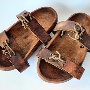 Vintage Österreichische Kinder Holz Sandalen - Handgemacht