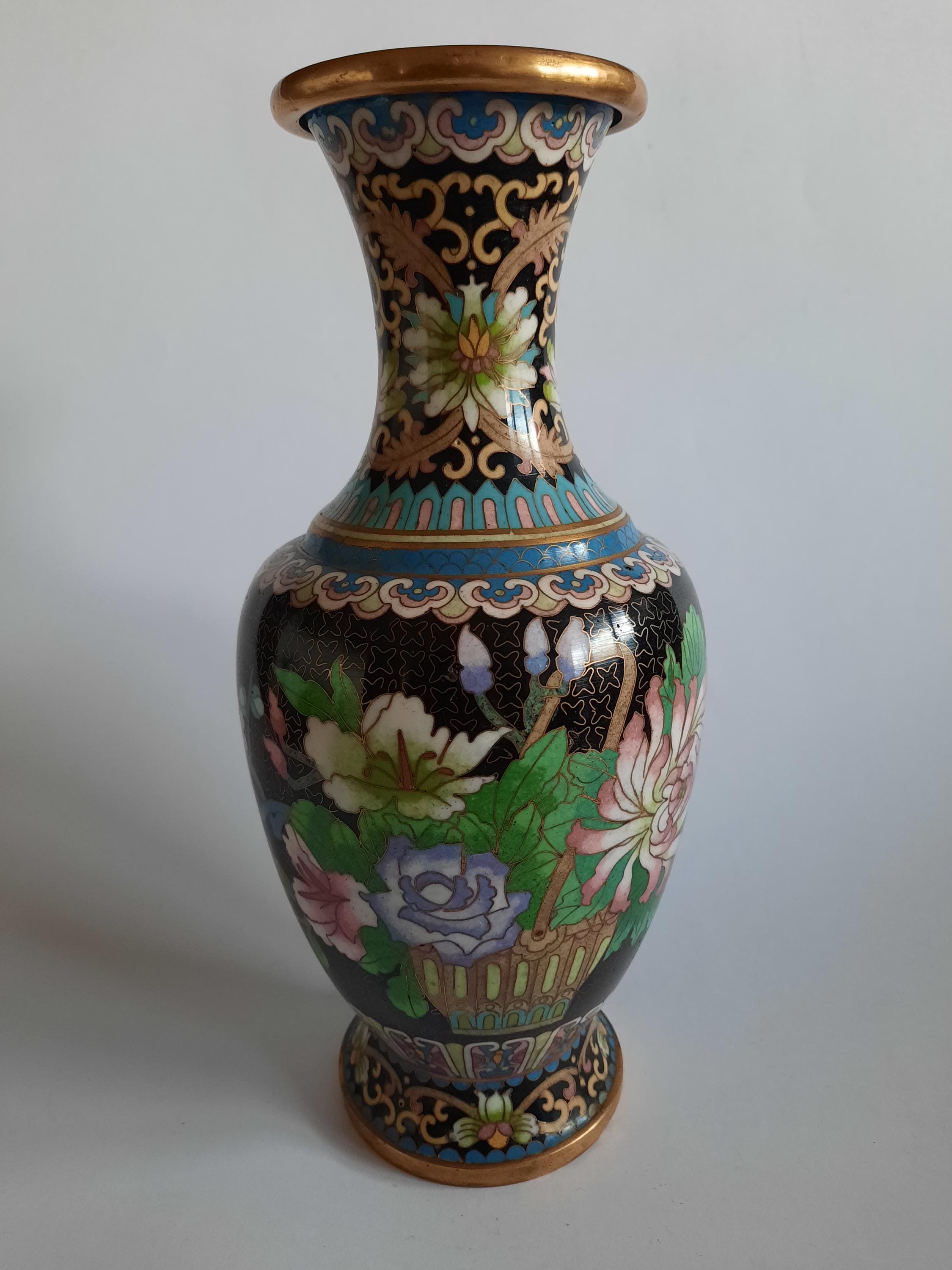 Grand Vase Cloisonné 30 Cm – Motif Floral – Fait Main – Occasion