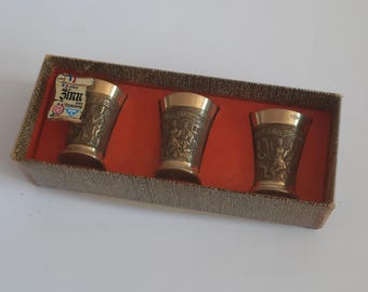 ヴィンテージドイツ製ピューターグラス 120 ml 3個セット。