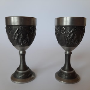 Set of 2 Vintage German Pewter Shot Glasses 40 ml.