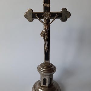 Vintage German Metal Tabletop Crucifix