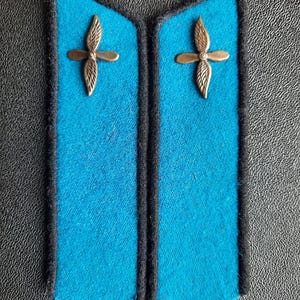 Può includere: Un paio di spalline blu con bordino nero e distintivi a elica argentati.