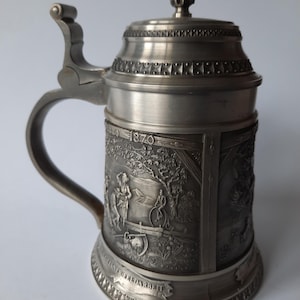 Vintage German pewter 0.5 l, beer mug with lid