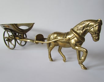 Vintage Bronze Figure - a horse harnessed to a cart