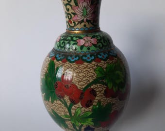 花と鳥が描かれた中国の七宝花瓶 // 20 世紀 - Etsy 日本