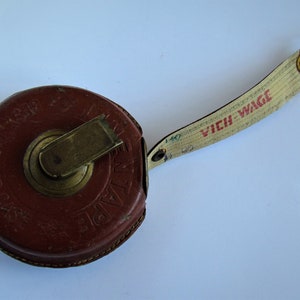 Vintage tape measure leather - brass linentape 3 meters