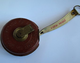 Vintage tape measure leather - brass linentape 3 meters