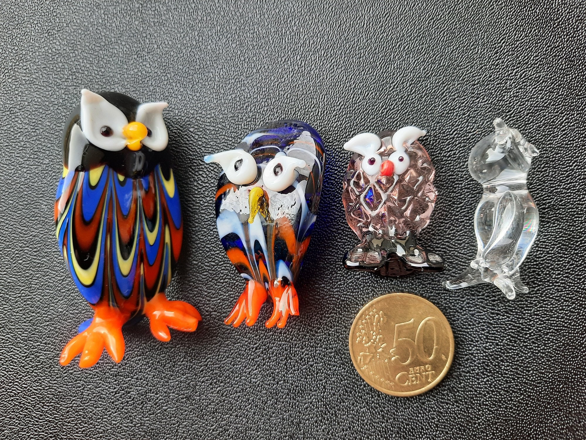 ムラーノガラス　ヴィンテージ　フクロウ置物 ムラーノガラスのフクロウの置物4個セット - Etsy 日本