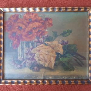 Cuadro vintage en marco 24*30 cm = pintura sobre cartón (Ramo)
