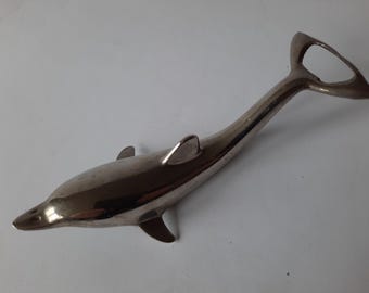 Vintage Metall Delfin Flaschenöffner, l-16.5 cm