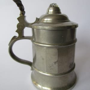 Vintage German pewter 0.25 l, beer mug with lid, h 13,5cm