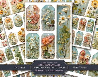 Shabby Chic Flower Ephemera: Junk Journal Tags, Bookmarks (Digital Download)