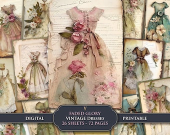 Vintage Dress Junk Journal Pages, Lace & Flowers Ephemera (Digital Download)