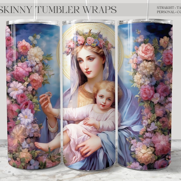 Virgin Mary and Baby Jesus Sublimation Design 20oz Skinny Tumbler Wrap Straight & Tapered High Resolution PNG Instant Download